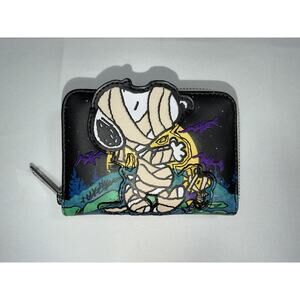 Loungefly Peanuts Snoopy Mummy Haunt Glow-in-the-Dark Zip Around Wallet EUC